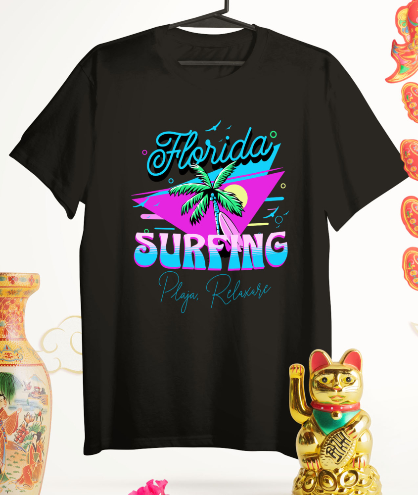 Tricou Femei, Barbati, Copii, Fata, Baiat, Unisex Personalizat "Produse personalizate pentru vacanță – Palmier cu nuci de cocos și placă de surf în Florida pentru surfing" [3]