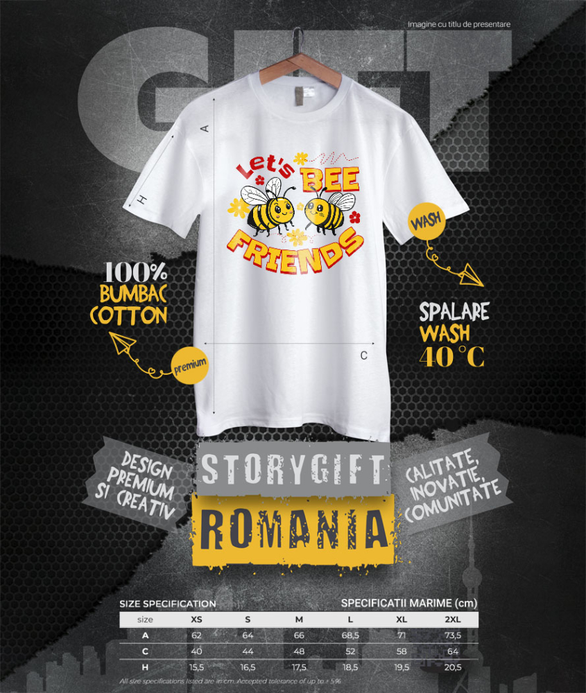 Tricou Femei, Barbati, Copii, Fata, Baiat, Unisex Personalizat Cadouri personalizate prieteni și familie – Pereche albine vesele și flori colorate [4]