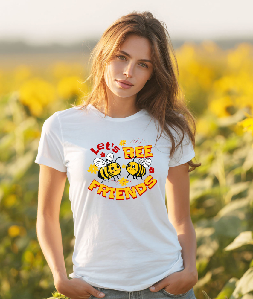 Tricou Femei, Barbati, Copii, Fata, Baiat, Unisex Personalizat Cadouri personalizate prieteni și familie – Pereche albine vesele și flori colorate [2]
