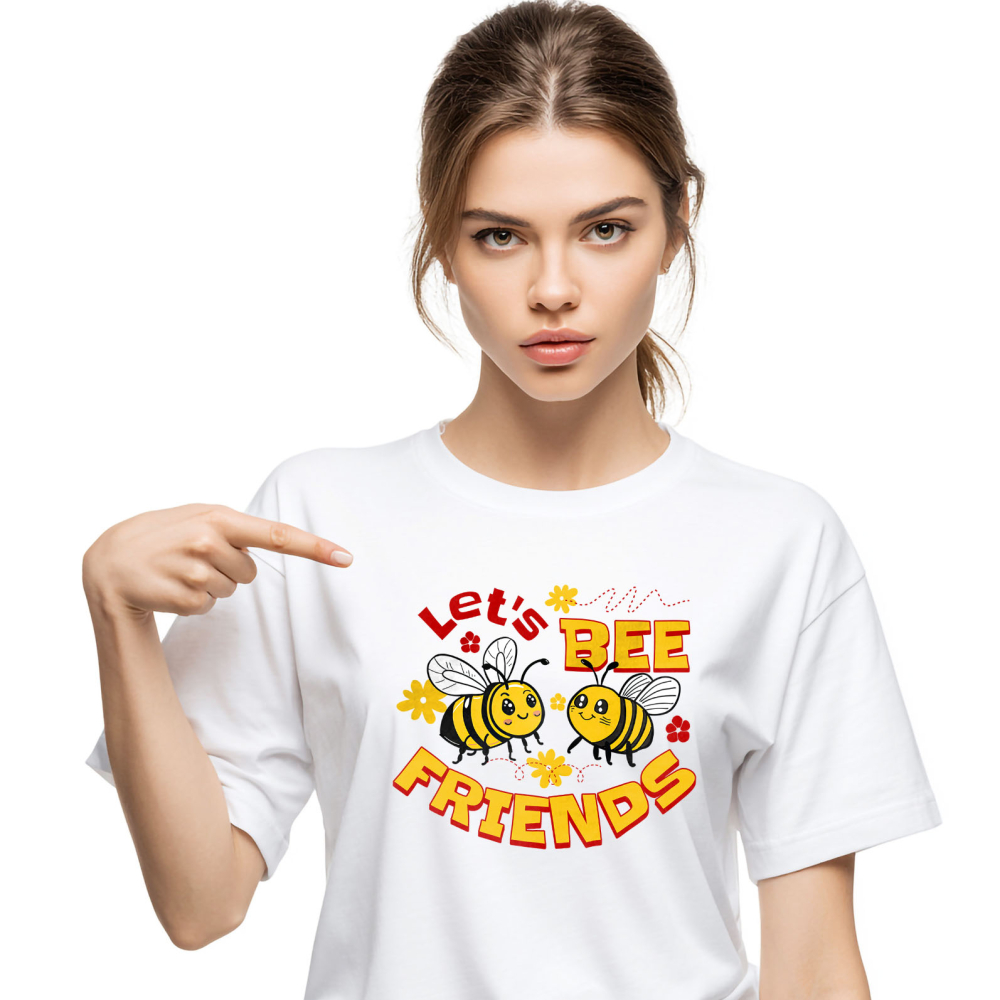 Tricou Femei, Barbati, Copii, Fata, Baiat, Unisex Personalizat Cadouri personalizate prieteni și familie – Pereche albine vesele și flori colorate [1]