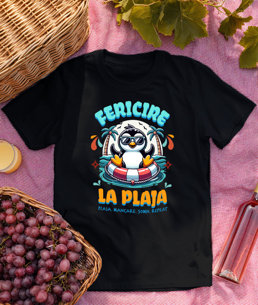 Tricou Femei, Barbati, Copii, Fata, Baiat, Unisex Personalizat "Produse personalizate pentru vacanță – Pinguin cu ochelari de soare pe plaja tropicala pentru familie și copii" [3]