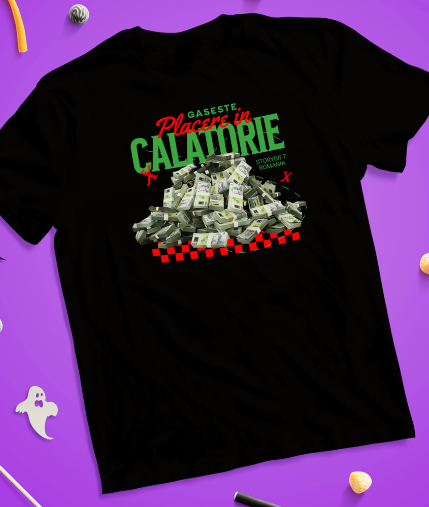 Tricou Femei, Barbati, Copii, Fata, Baiat, Unisex Personalizat Piramidă Teanc de Bani 500 Lei – „Găsește Plăcerea în Călătorie” – Cadou Personalizat pentru Familie, Copii, Tati, Prieteni [3]