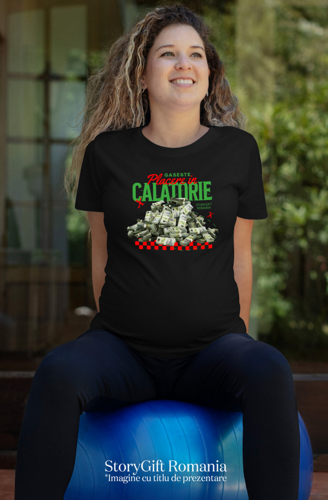 Tricou Femei, Barbati, Copii, Fata, Baiat, Unisex Personalizat Piramidă Teanc de Bani 500 Lei – „Găsește Plăcerea în Călătorie” – Cadou Personalizat pentru Familie, Copii, Tati, Prieteni [2]