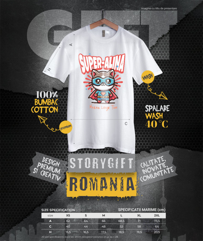 Tricou Femei, Barbati, Copii, Fata, Baiat, Unisex Personalizat Pisica Animată Cu Masca Si Costum De Super Erou – Cadou Personalizat Pentru Copii [4]