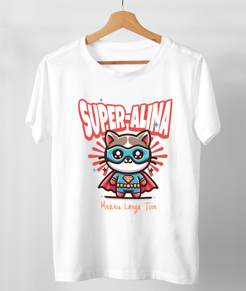 Tricou Femei, Barbati, Copii, Fata, Baiat, Unisex Personalizat Pisica Animată Cu Masca Si Costum De Super Erou – Cadou Personalizat Pentru Copii [3]