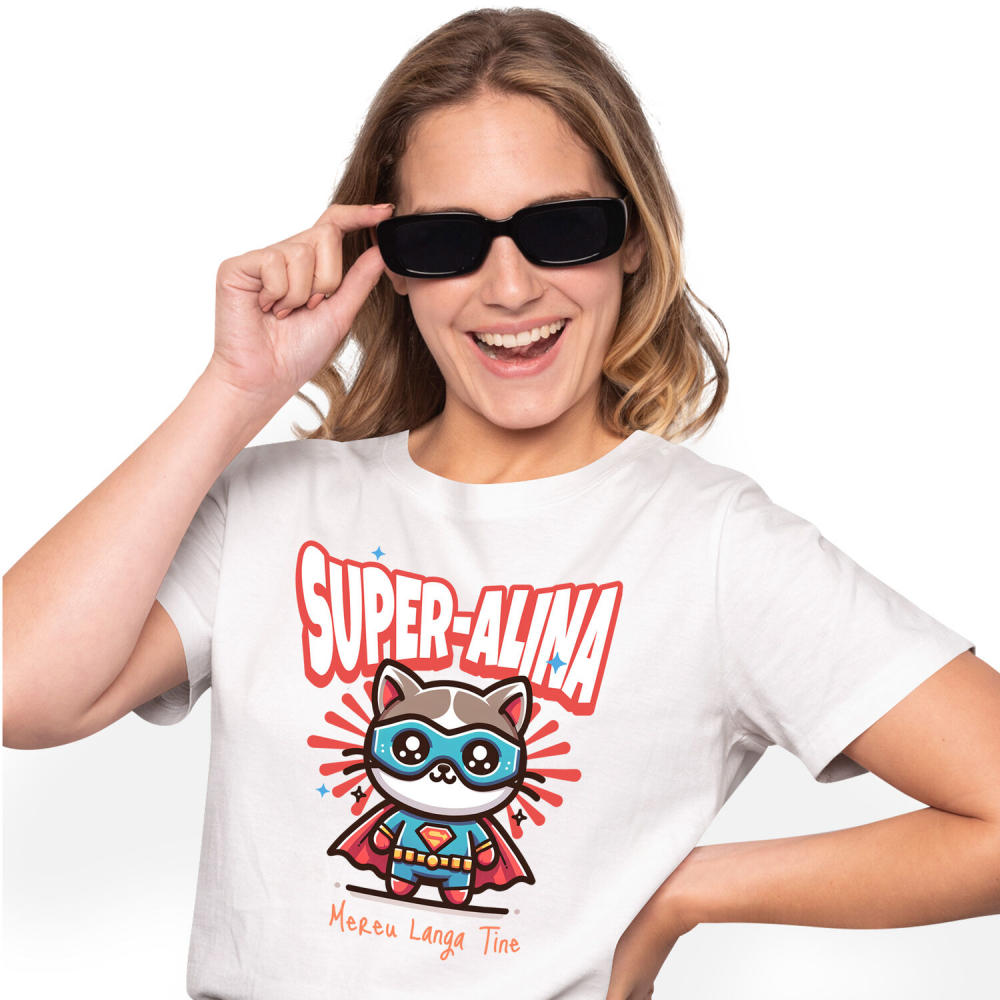 Tricou Femei, Barbati, Copii, Fata, Baiat, Unisex Personalizat Pisica Animată Cu Masca Si Costum De Super Erou – Cadou Personalizat Pentru Copii [1]