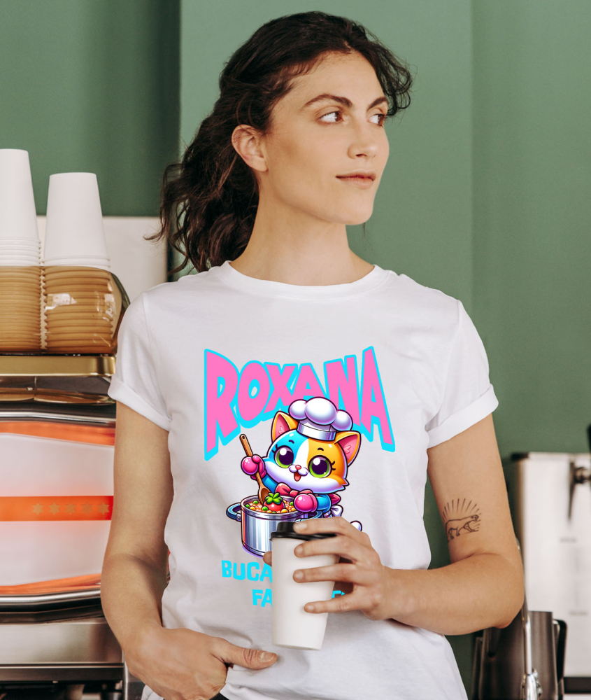 Tricou Femei, Barbati, Copii, Fata, Baiat, Unisex Personalizat Pisică Colorată Veselă – Cadou Personalizat pentru Bucătărese și Iubitori de Pisici [2]