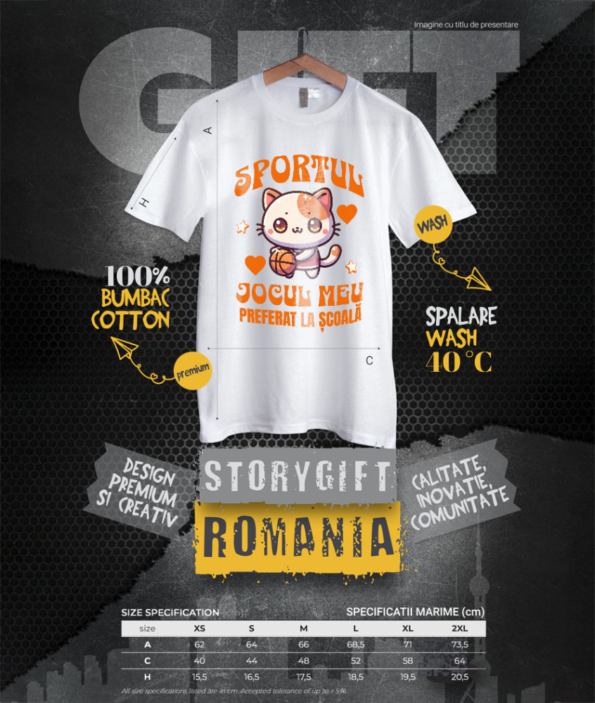 Tricou Femei, Barbati, Copii, Fata, Baiat, Unisex Personalizat Pisică cu Minge de Baschet - Sportul Jocul Meu Preferat pentru Școală și Educație [4]