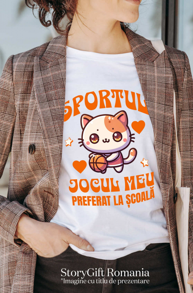 Tricou Femei, Barbati, Copii, Fata, Baiat, Unisex Personalizat Pisică cu Minge de Baschet - Sportul Jocul Meu Preferat pentru Școală și Educație [2]