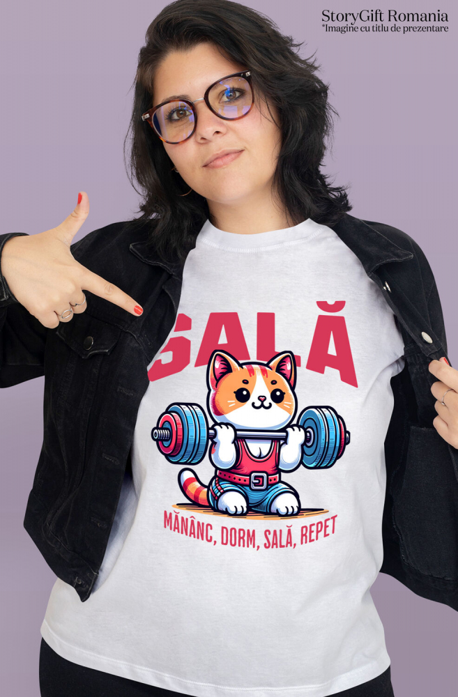 Tricou Femei, Barbati, Copii, Fata, Baiat, Unisex Personalizat Pisică Fitness Ridicând Greutăți – Cadou Amuzant pentru Sportivi [2]