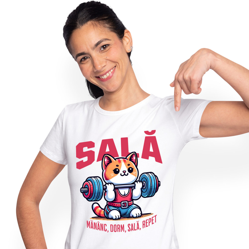 Tricou Femei, Barbati, Copii, Fata, Baiat, Unisex Personalizat Pisică Fitness Ridicând Greutăți – Cadou Amuzant pentru Sportivi [1]