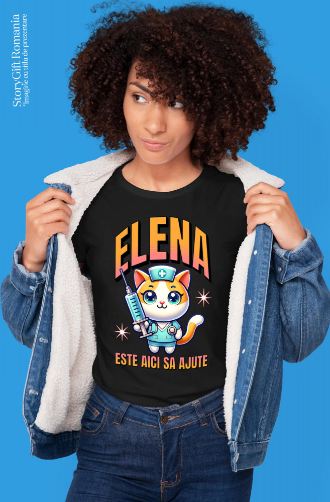 Tricou Femei, Barbati, Copii, Fata, Baiat, Unisex Personalizat Pisică Doctor Cu Seringă Imensă – Design Amuzant pentru Cadouri Personalizate [2]