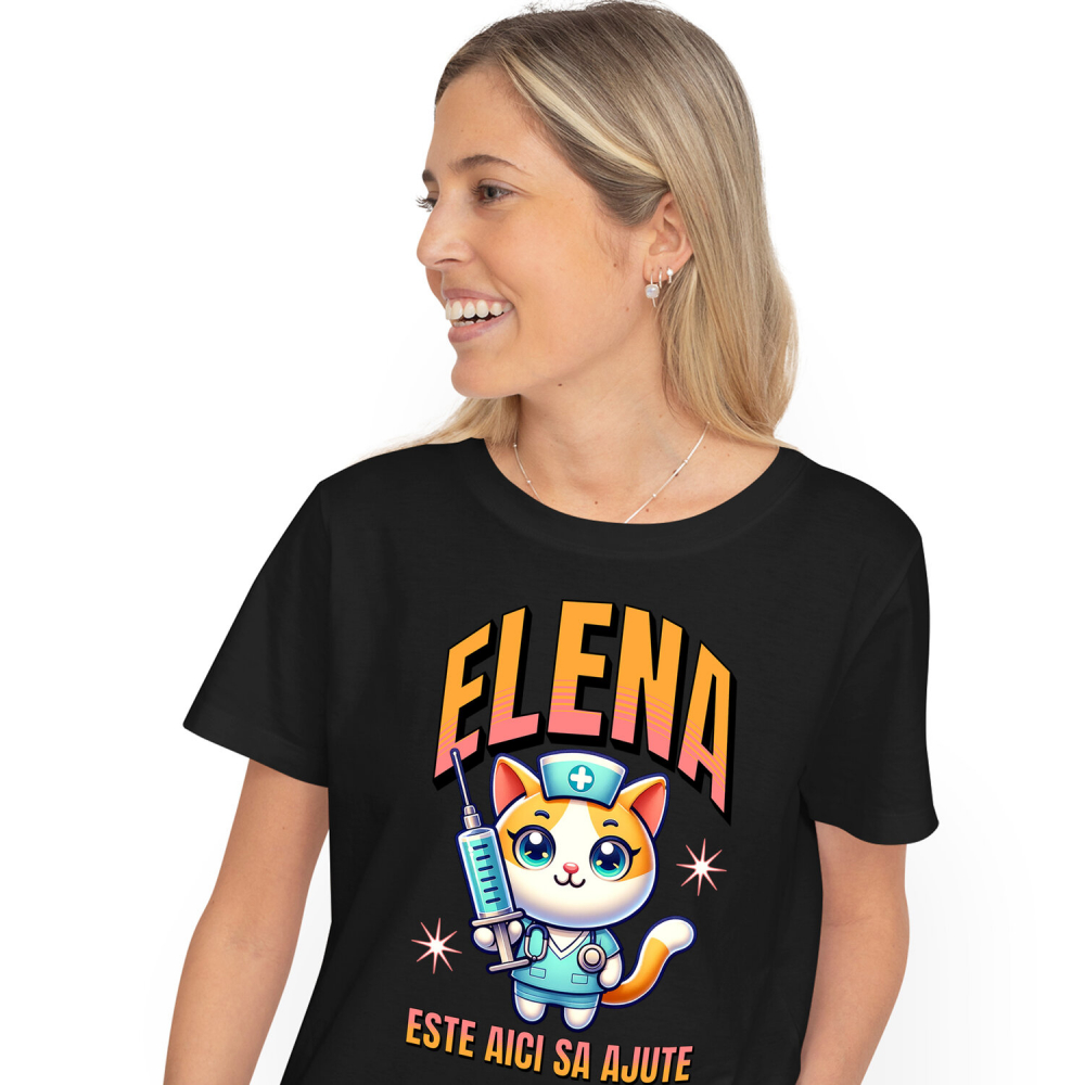 Tricou Femei, Barbati, Copii, Fata, Baiat, Unisex Personalizat Pisică Doctor Cu Seringă Imensă – Design Amuzant pentru Cadouri Personalizate [1]