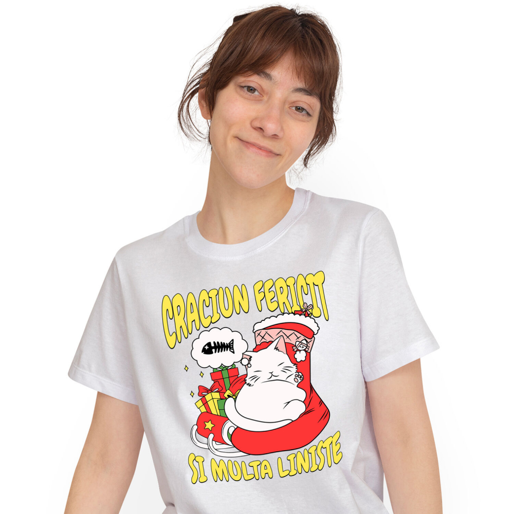 Tricou Femei, Barbati, Copii, Fata, Baiat, Unisex Personalizat Tricou Personalizat Crăciun – Pisică Amuzantă și Mesaj Haios [1]