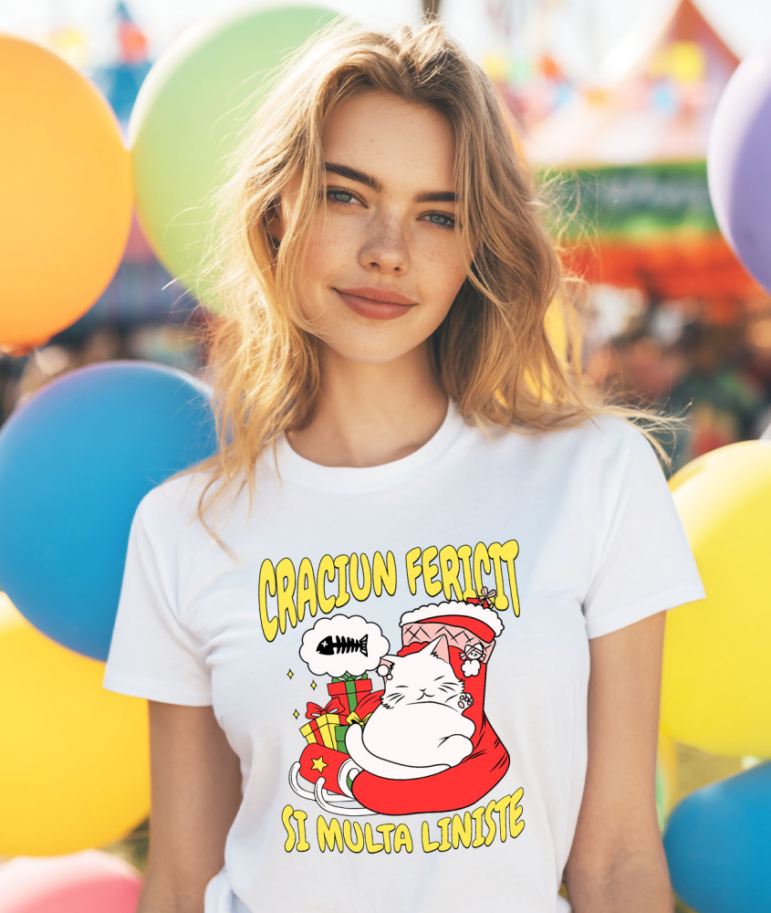 Tricou Femei, Barbati, Copii, Fata, Baiat, Unisex Personalizat Tricou Personalizat Crăciun – Pisică Amuzantă și Mesaj Haios [2]