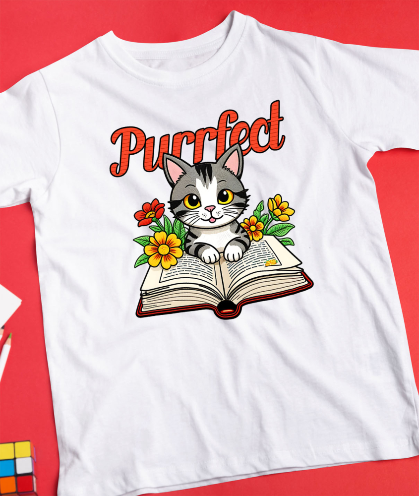 Tricou Femei, Barbati, Copii, Fata, Baiat, Unisex Personalizat Pisica Gri Citind Carte – Cadou Personalizat Purrfect pentru Iubitorii De Pisici și Cărți [3]