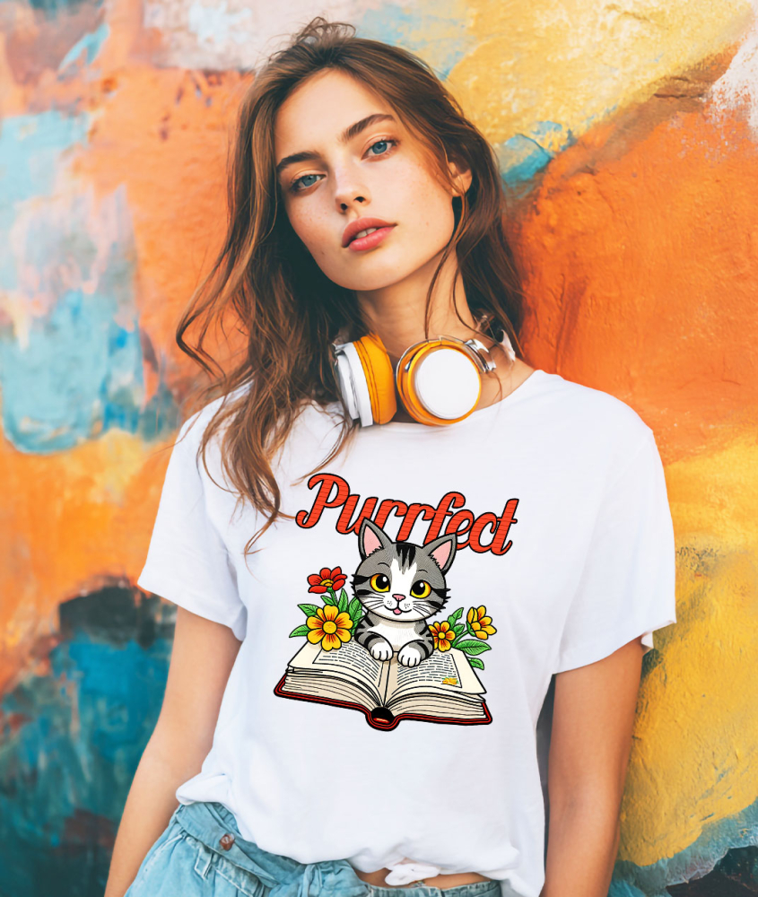 Tricou Femei, Barbati, Copii, Fata, Baiat, Unisex Personalizat Pisica Gri Citind Carte – Cadou Personalizat Purrfect pentru Iubitorii De Pisici și Cărți [2]