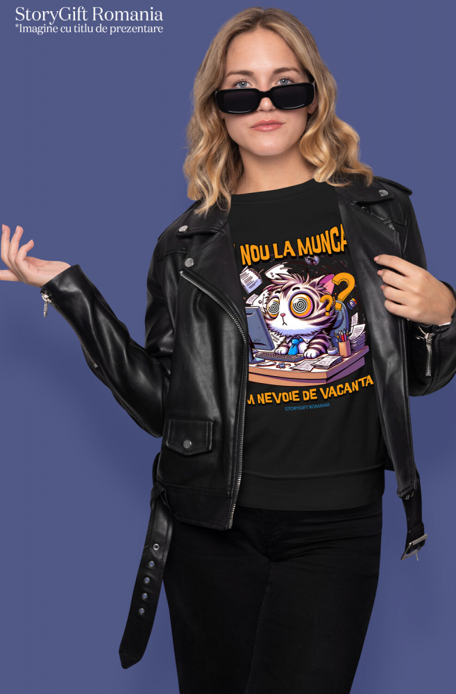 Tricou Femei, Barbati, Copii, Fata, Baiat, Unisex Personalizat Pisica Haioasă La Birou „Din Nou La Muncă, Am Nevoie De O Vacanță” – Cadou Amuzant Pentru Iubitorii De Pisici [2]