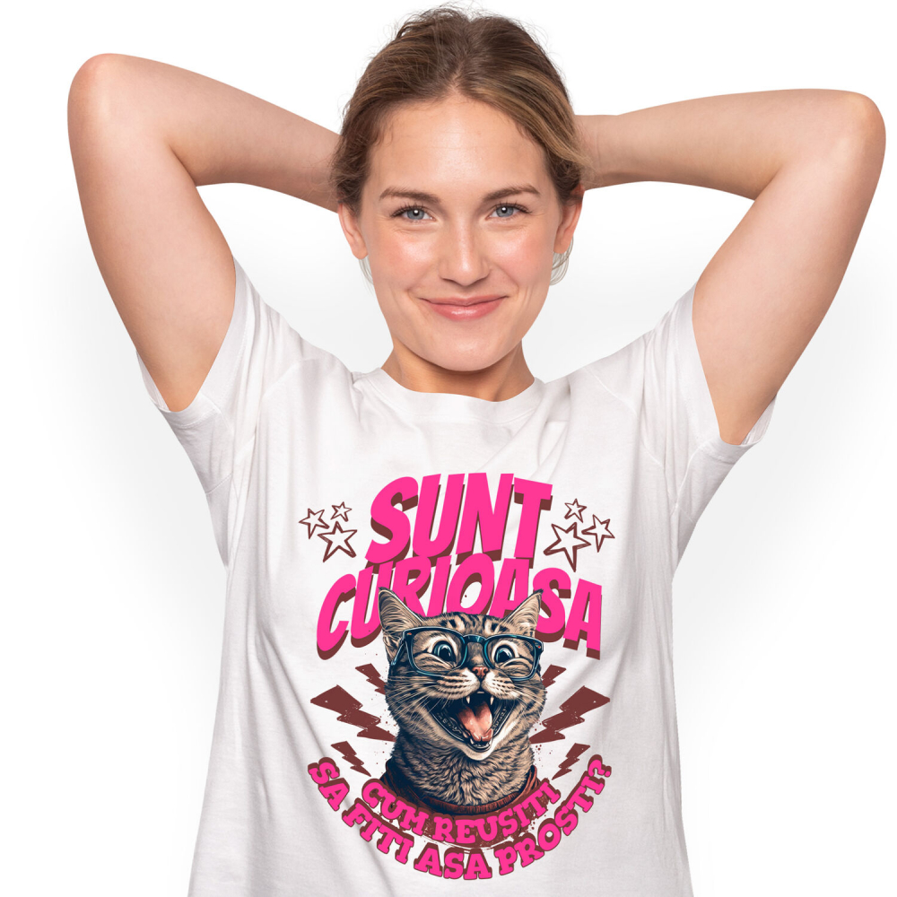 Tricou Femei, Barbati, Copii, Fata, Baiat, Unisex Personalizat „Cadouri personalizate haioase cu pisică zâmbitoare și mesaje sarcastice pentru familie și prieteni” [1]