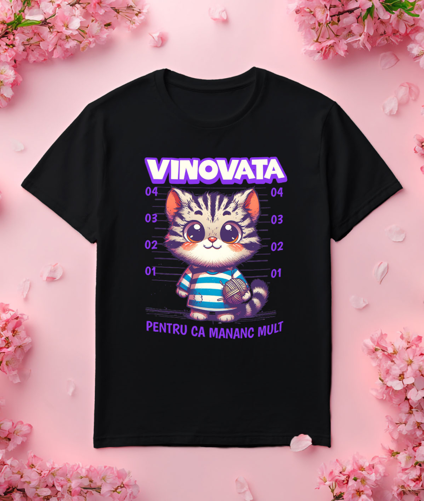 Tricou Femei, Barbati, Copii, Fata, Baiat, Unisex Personalizat Pisica În Dungi Cu Ghem De Lână „Vinovată Pentru Că Mănânc Mult” – Cadou Amuzant Pentru Iubitorii De Pisici [3]