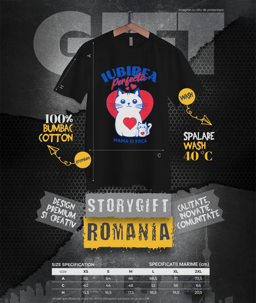 Tricou Femei, Barbati, Copii, Fata, Baiat, Unisex Personalizat "Iubirea Perfectă Mama și Fiică – Cadouri Personalizate cu Pisica Mama și Pui" [4]
