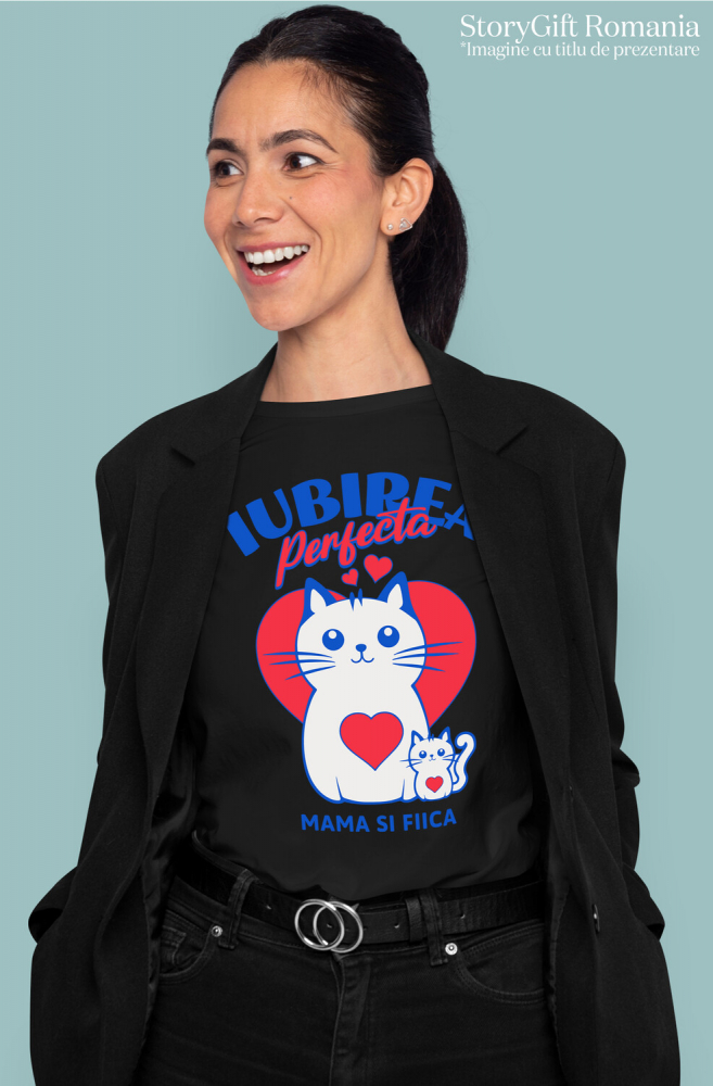 Tricou Femei, Barbati, Copii, Fata, Baiat, Unisex Personalizat "Iubirea Perfectă Mama și Fiică – Cadouri Personalizate cu Pisica Mama și Pui" [2]
