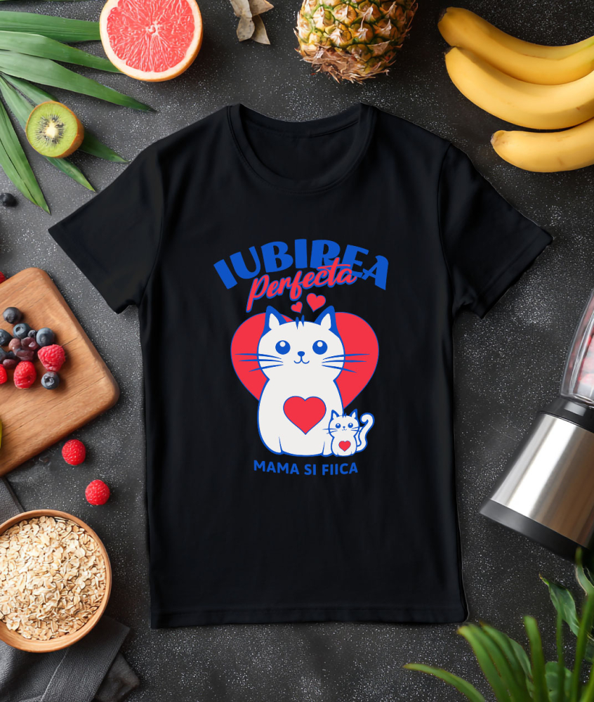 Tricou Femei, Barbati, Copii, Fata, Baiat, Unisex Personalizat "Iubirea Perfectă Mama și Fiică – Cadouri Personalizate cu Pisica Mama și Pui" [3]