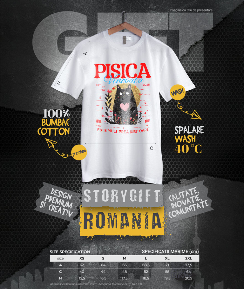 Tricou Femei, Barbati, Copii, Fata, Baiat, Unisex Personalizat "Pisica Neagră cu Inima Roz - Cadou Amuzant pentru Iubitori de Pisici" [4]