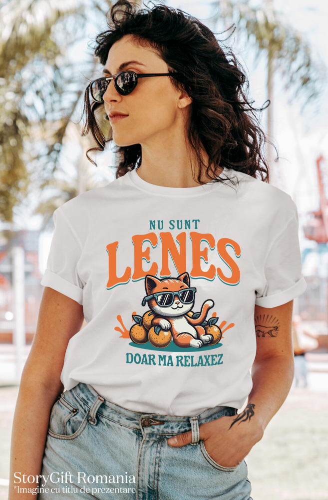 Tricou Femei, Barbati, Copii, Fata, Baiat, Unisex Personalizat Pisica Portocalie Cu Ochelari De Soare „Nu Sunt Leneș, Doar Mă Relaxez” – Cadou Amuzant Pentru Iubitorii De Pisici [2]