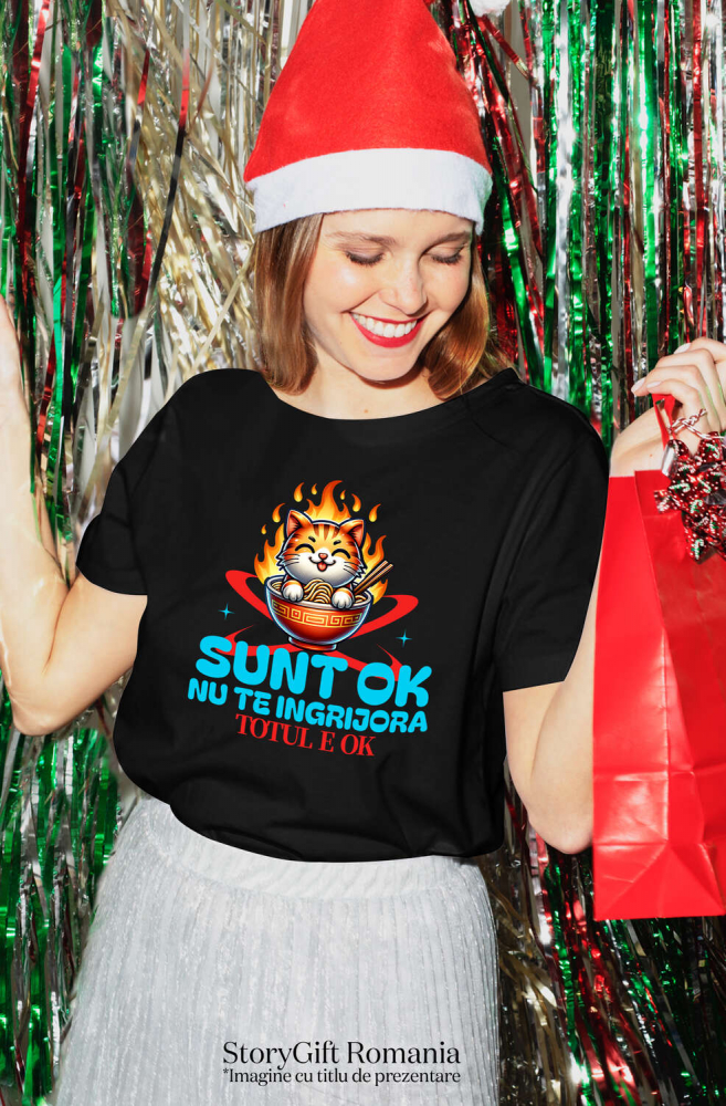 Tricou Femei, Barbati, Copii, Fata, Baiat, Unisex Personalizat Pisică Portocalie în Bol Fierbinte cu Noodles în Flăcări - Cadouri Amuzante cu Mesaje Pozitive pentru Familie și Prieteni [2]