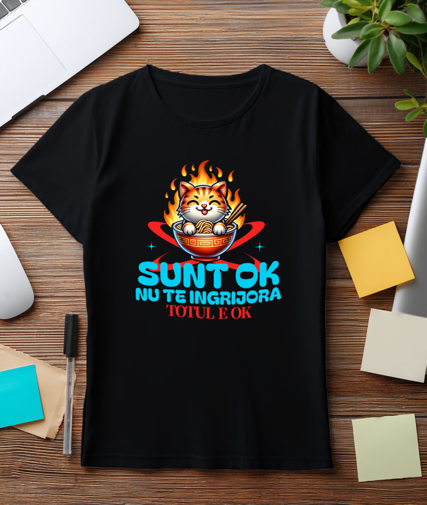 Tricou Femei, Barbati, Copii, Fata, Baiat, Unisex Personalizat Pisică Portocalie în Bol Fierbinte cu Noodles în Flăcări - Cadouri Amuzante cu Mesaje Pozitive pentru Familie și Prieteni [3]