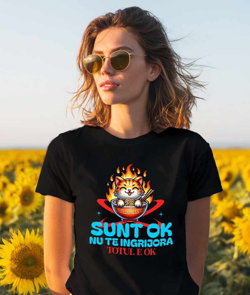 Tricou Femei, Barbati, Copii, Fata, Baiat, Unisex Personalizat Pisică Portocalie în Bol Fierbinte cu Noodles în Flăcări - Cadouri Amuzante cu Mesaje Pozitive pentru Familie și Prieteni [2]