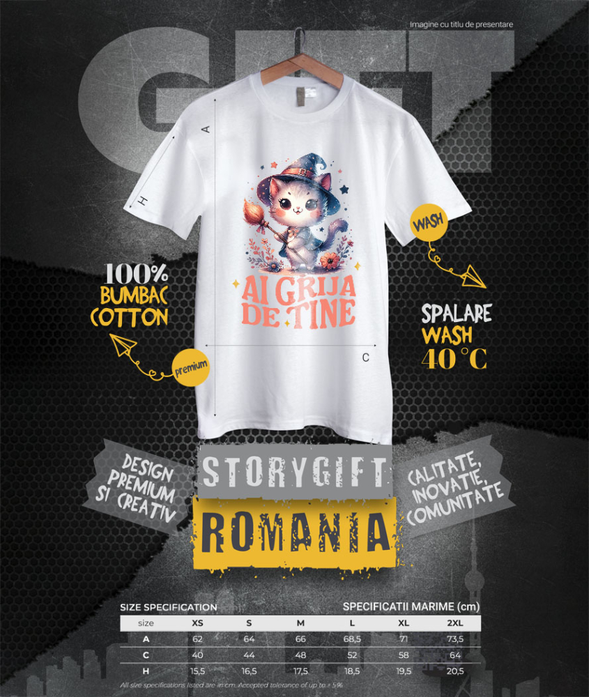 Tricou Femei, Barbati, Copii, Fata, Baiat, Unisex Personalizat Pisica Pufoasă cu Mătura de Vrăjitoare | Cadou Halloween Adorabil [4]