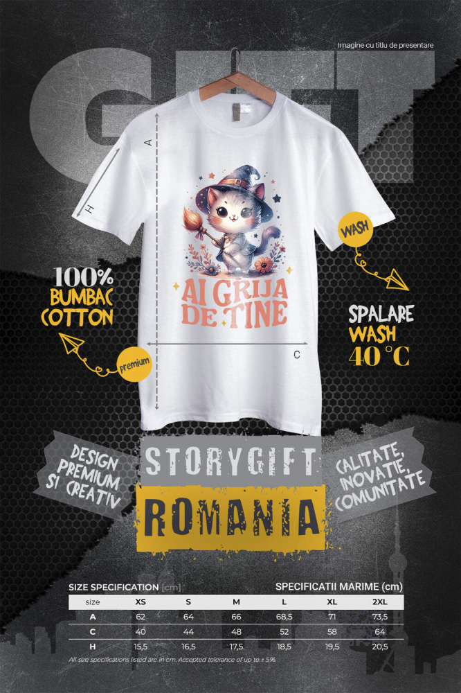 Tricou Femei, Barbati, Copii, Fata, Baiat, Unisex Personalizat Pisica Pufoasă cu Mătura de Vrăjitoare | Cadou Halloween Adorabil [4]