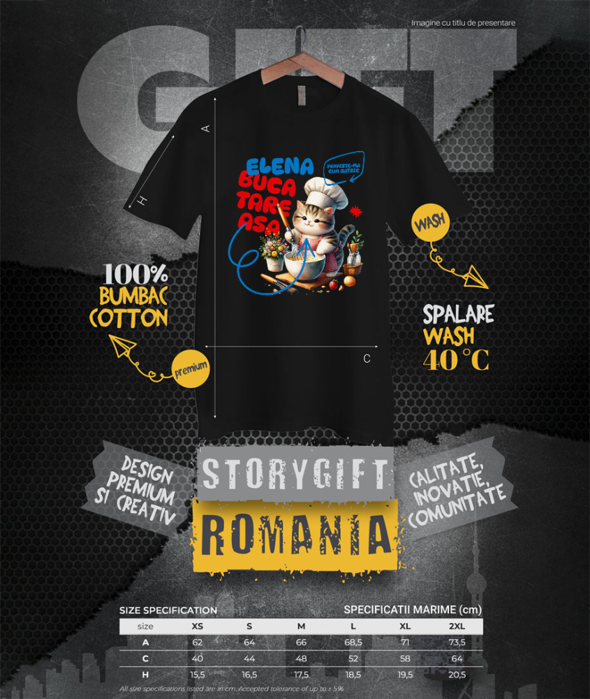 Tricou Femei, Barbati, Copii, Fata, Baiat, Unisex Personalizat Pisică Pufoasă cu Pălărie Bucătar Chef – Pasiune pentru Gătit și Mâncare [4]