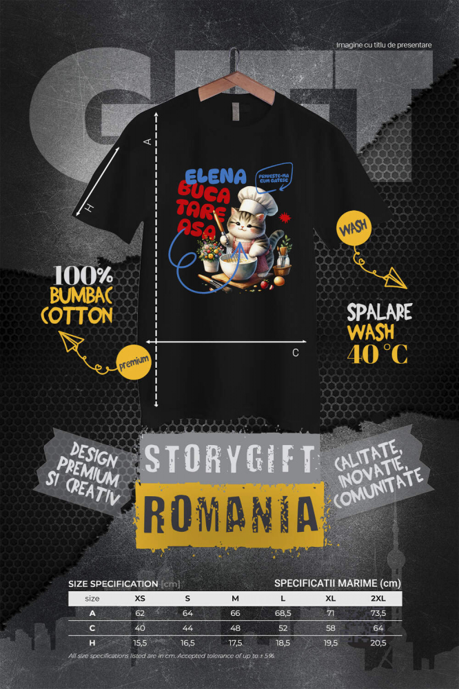 Tricou Femei, Barbati, Copii, Fata, Baiat, Unisex Personalizat Pisică Pufoasă cu Pălărie Bucătar Chef – Pasiune pentru Gătit și Mâncare [4]