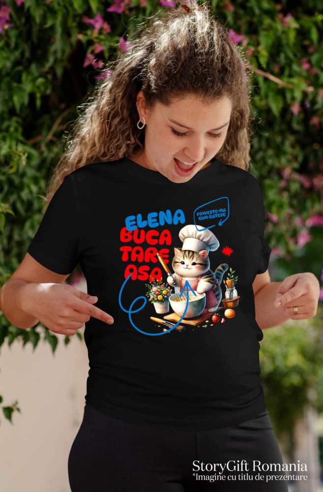 Tricou Femei, Barbati, Copii, Fata, Baiat, Unisex Personalizat Pisică Pufoasă cu Pălărie Bucătar Chef – Pasiune pentru Gătit și Mâncare [2]