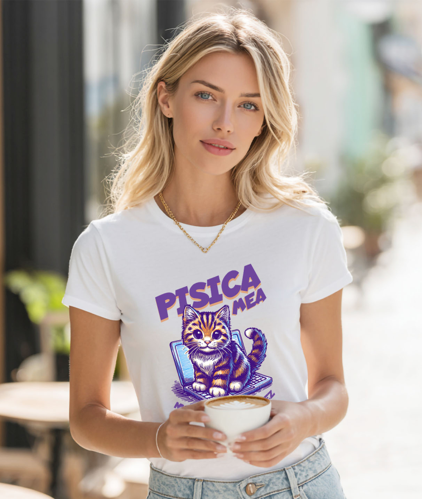 Tricou Femei, Barbati, Copii, Fata, Baiat, Unisex Personalizat Pisica Pe Laptop „Pisica Mea Nu Mă Lasă Să Lucrez” – Cadou Amuzant Pentru Iubitorii De Pisici Și Birou [2]