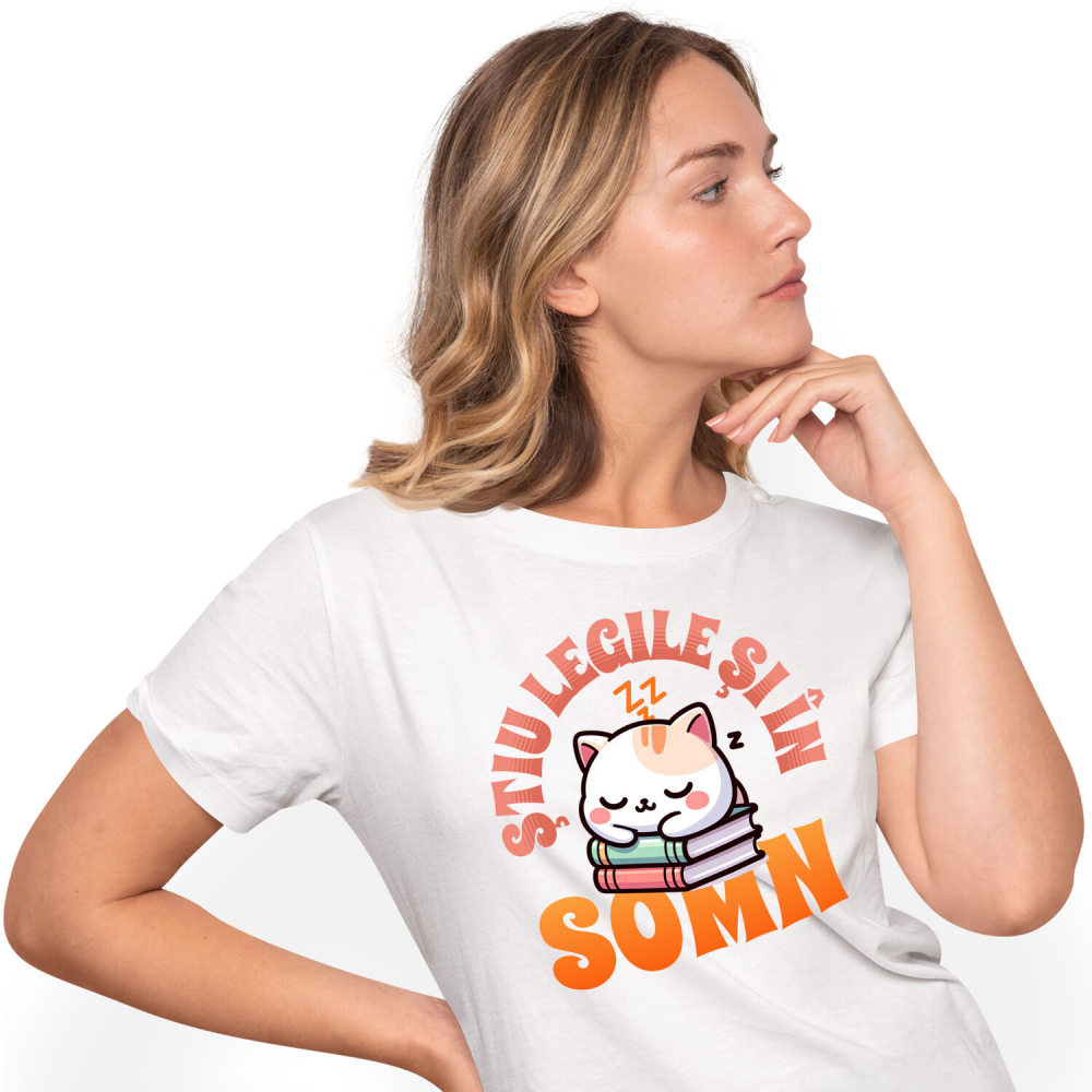 Tricou Femei, Barbati, Copii, Fata, Baiat, Unisex Personalizat Tricou Pisica Somnoroasă - "Știu Legile Și În Somn" | Cadou Amuzant pentru Iubitorii de Pisici și Educație [1]