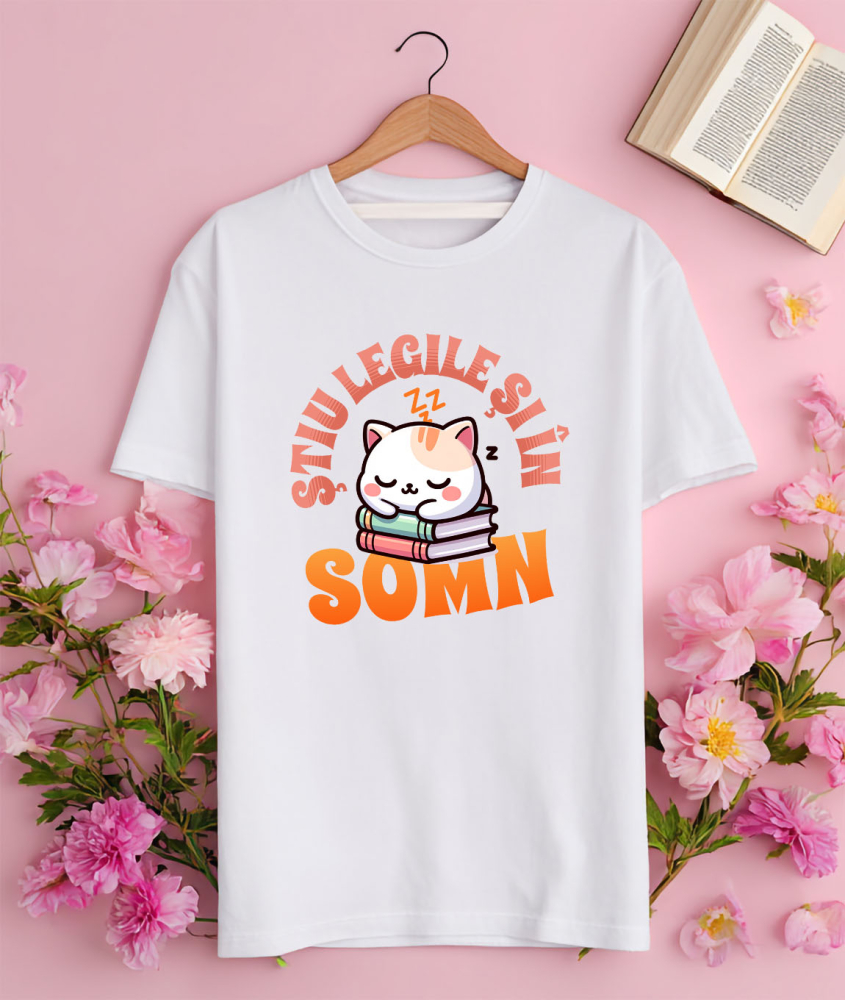 Tricou Femei, Barbati, Copii, Fata, Baiat, Unisex Personalizat Tricou Pisica Somnoroasă - "Știu Legile Și În Somn" | Cadou Amuzant pentru Iubitorii de Pisici și Educație [3]