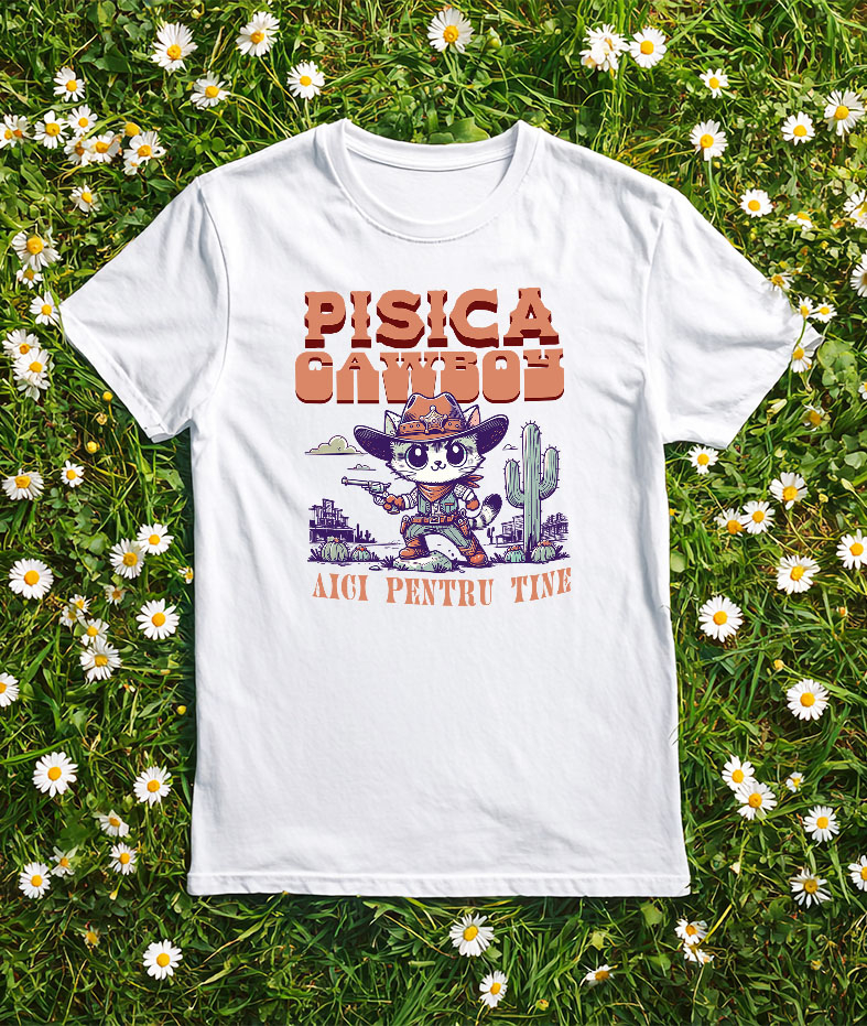 Tricou Femei, Barbati, Copii, Fata, Baiat, Unisex Personalizat "Pisica Stil Cowboy - Cadou Iubire și Sprijin Personalizat" [3]