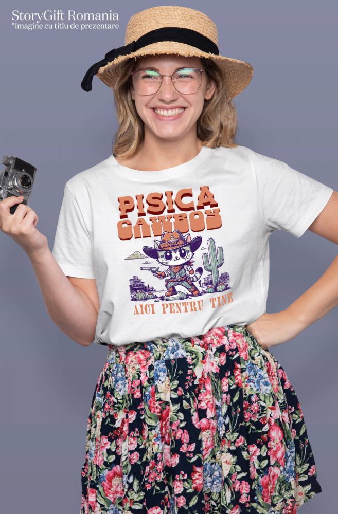 Tricou Femei, Barbati, Copii, Fata, Baiat, Unisex Personalizat "Pisica Stil Cowboy - Cadou Iubire și Sprijin Personalizat" [2]