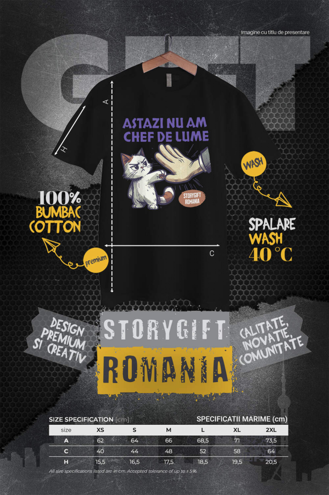 Tricou Femei, Barbati, Copii, Fata, Baiat, Unisex Personalizat Pisica Supărată Mofturoasă „Astăzi Nu Am Chef De Lume” – Cadou Amuzant Pentru Iubitorii De Pisici [4]