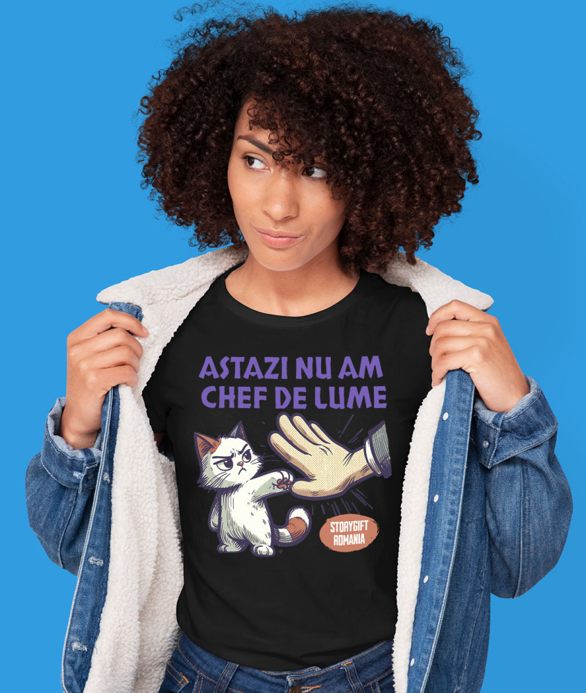 Tricou Femei, Barbati, Copii, Fata, Baiat, Unisex Personalizat Pisica Supărată Mofturoasă „Astăzi Nu Am Chef De Lume” – Cadou Amuzant Pentru Iubitorii De Pisici [2]