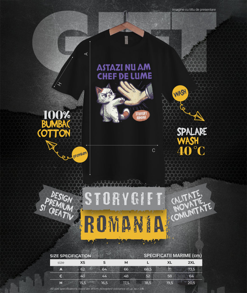 Tricou Femei, Barbati, Copii, Fata, Baiat, Unisex Personalizat Pisica Supărată Mofturoasă „Astăzi Nu Am Chef De Lume” – Cadou Amuzant Pentru Iubitorii De Pisici [4]