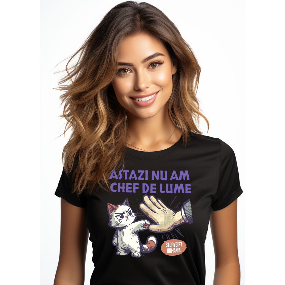 Tricou Femei, Barbati, Copii, Fata, Baiat, Unisex Personalizat Pisica Supărată Mofturoasă „Astăzi Nu Am Chef De Lume” – Cadou Amuzant Pentru Iubitorii De Pisici [1]