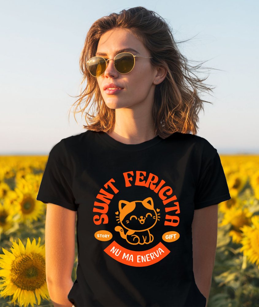 Tricou Femei, Barbati, Copii, Fata, Baiat, Unisex Personalizat Pisică Veselă Portocalie „Sunt Fericită, Nu Mă Enerva” – Cadou Personalizat Pentru Iubitorii De Pisici [2]