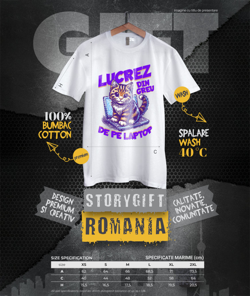 Tricou Femei, Barbati, Copii, Fata, Baiat, Unisex Personalizat Pisică Veselă pe Laptop – Work From Home cu Animale Blănoase [4]