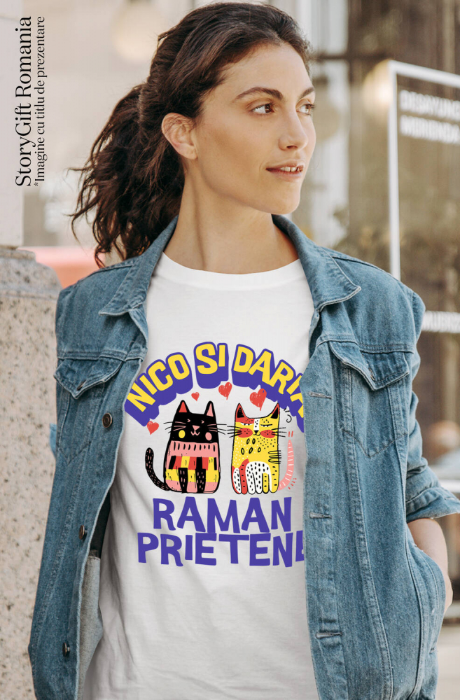 Tricou Femei, Barbati, Copii, Fata, Baiat, Unisex Personalizat Cadouri personalizate cu pisici – Portrete colorate pentru Nico și Daria [2]