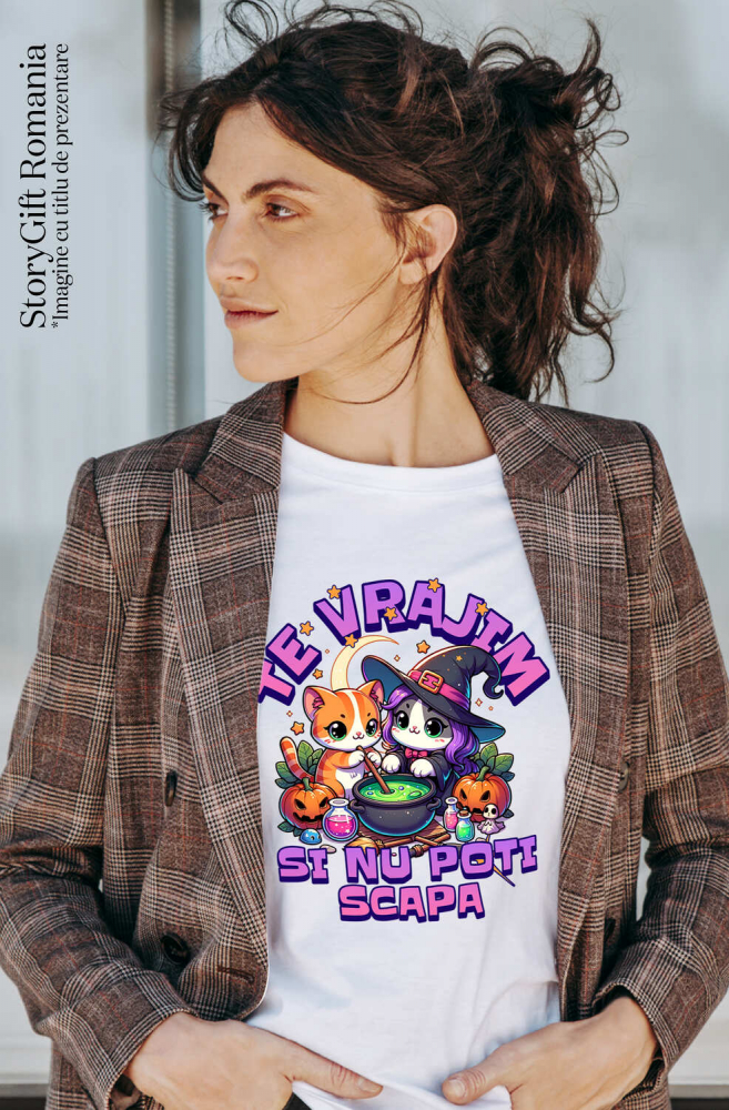 Tricou Femei, Barbati, Copii, Fata, Baiat, Unisex Personalizat Pisici Vrăjitoare cu Poțiune Magică | Cadou Halloween Personalizat | Decor Tematic Halloween [2]